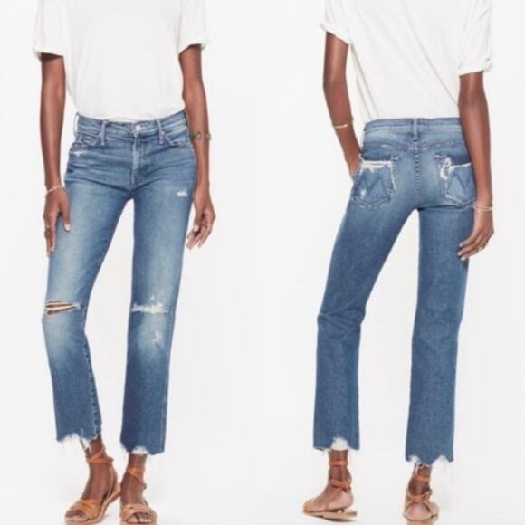 Mother The Rascal Ankle Chew Learning to Hula Distressed Straight Jeans Size 28 - Picture 1 of 7